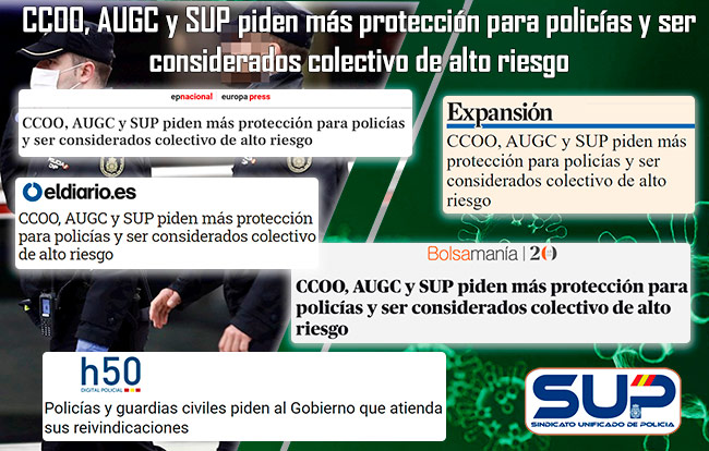 CCOO, AUGC y SUP piden más protección para policías y ser considerados colectivo de alto riesgo