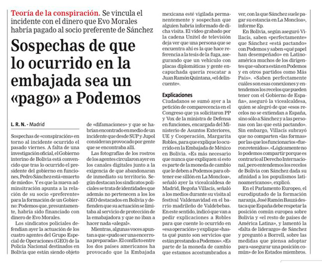 Sospechas de que lo ocurrido en la embajada sea un pago a Podemos