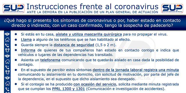 Instrucciones frente al coronavirus