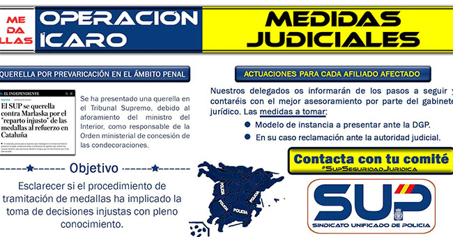 Medidas judiciales SUP sobre la concesión de medallas por Operación Ícaro