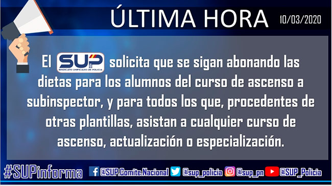 Carta al SGLI solicitndo mantener el pago de las dietas para los alumnos del curso de ascenso a Subinspector y en general para cualquier curso que tenga previsto inicarse en las próximas semanas