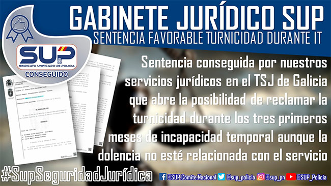 Gabinete jurídico SUP. Sentencia favorable turnicidad durante IT