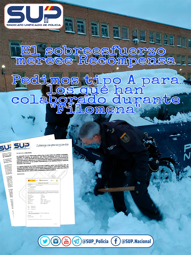 El sobreesfuerzo merece recompensa. Pedimos tipo A para los que han colaborado durante "Filomena"