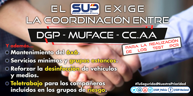 El SUP exige la coordinación entre DGP, MUFACE y CCAA para la realización de los test PCR